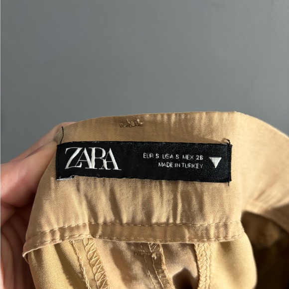 Zara Full Length Wide Leg Trouser Pants Taupe Tan Size Small - Picture 6 of 7